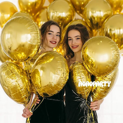 25Pcs Gold Round Shaped Foil Balloons 18 Inch Mylar Balloon | Helium - Image 4