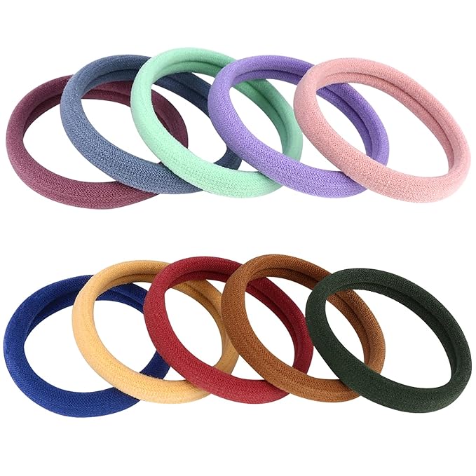 100PCS Colorful Large Hair Ties, Cotton Hair Bands Seamless Ponytail Holders for Women, Hair Elastics No Damage, 10 Colors by BAOLI
