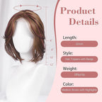 CROWN GUIDE 12 Inch Hair Toppers for Women with Thinning Hair - Synthetic Clip in Topper with Bangs Breathable Hairpiece 6.5x6.5 Base, Volume Wiglets Full Coverage (Dark Golden Brown Highlight)