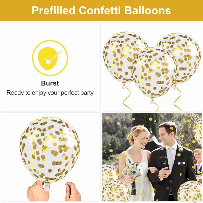 Pink Gold Balloons, 12 Inch Metallic Gold Confetti Balloons Macaron Pink Latex - Image 3