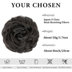 CJL HAIR Large Messy Bun Hair Piece Wavy Curly Scrunchies Synthetic Chignon Ponytail Hair Extensions Thick Updo Hairpieces for Women Pepper Grey