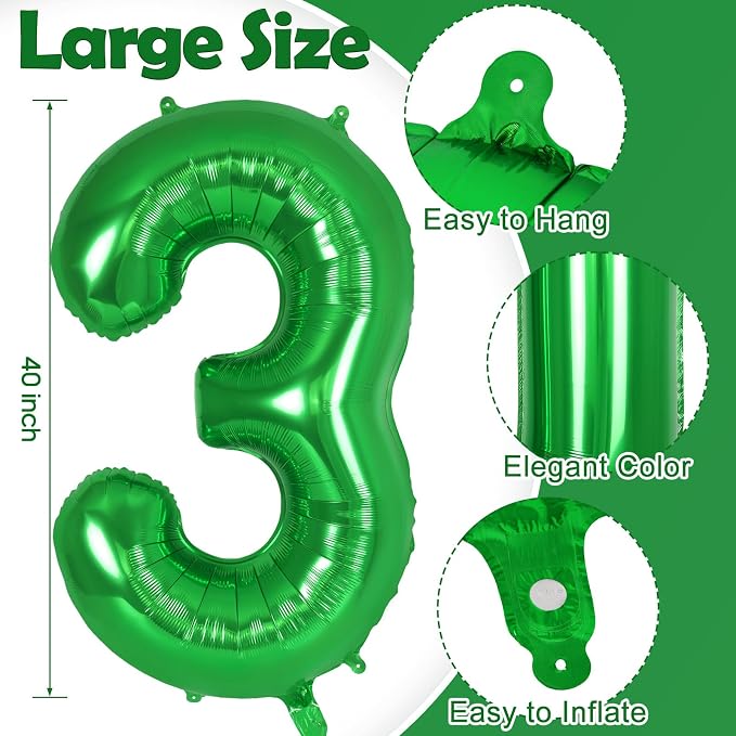 Dark green Number 3 Balloon 40 Inch, Big Large Foil Helium Number Balloons - Image 2