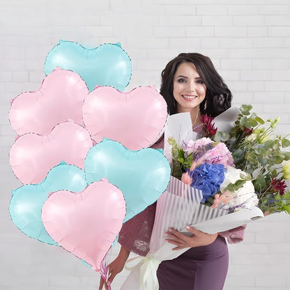 Blue Pink Heart Balloons, 18inch Light Blue Heart Shaped Foil Balloons & Baby - Image 4