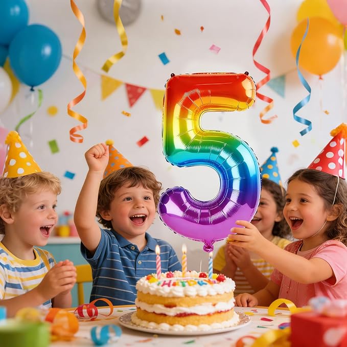 40 Inch Number 5 Balloons for 5th Birthday Party Decorations, 0-100 Rainbow - Image 2