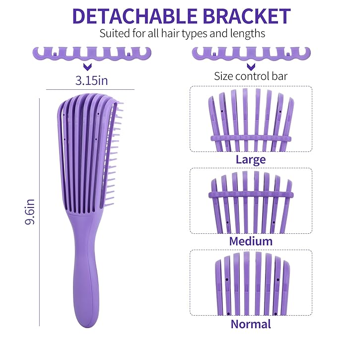 Hair Brush Set for 3a,4c,Wig/Thick/Wavy/Curly/Slick Back Hair Brushes,Rat Tail Combs,8-Row,Edge Brush,For Detangling,Braiding,Teasing,Parting,Styling,Kids,Girls,women(Purple)