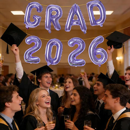 Purple GRAD 2026 Banner Balloons, 16 Inch Mylar Foil letter Graduation Balloons - Image 4