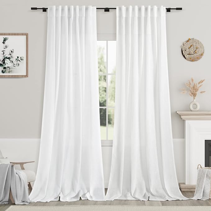 Extra Long White Curtain 105 inches Long 2 Panels Set by Nanspring