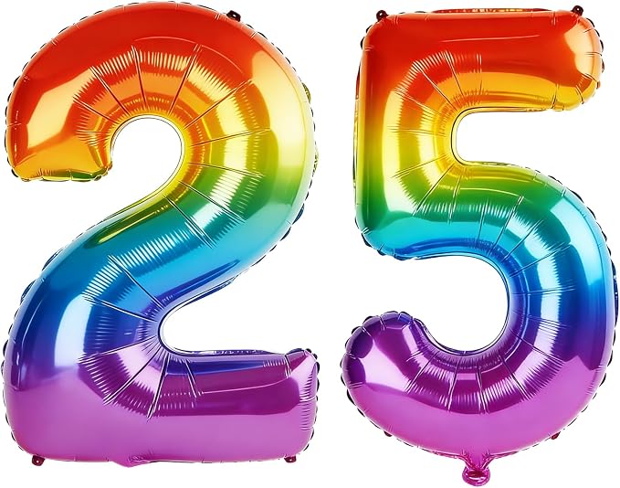 40 Inch Number 25 Balloons for 25th Birthday Party Decorations, 0-100 Rainbow by FOBELEC