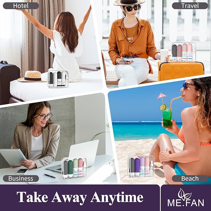 ME.FAN 18 Pack Travel Bottles for Toiletries, TSA Approved Silicone Portable Size Bottle, Refillable Cosmetic Container Kits for Conditioner, Shampoo, Lotion,Face Cream - Yellow