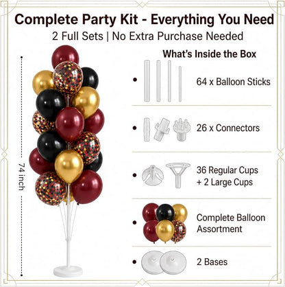 Hiins Balloon Column Kit Set of 2, Burgundy Black Gold Birthday Party Decor | - Image 2