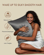 SilkSilky 100% Mulberry Silk Pillowcase - Pure 22 Momme High-Grade 6A Fibers for Hair & Skin, Envelope Closure, Natural, Organic, Breathable & Cooling Pillow Case (King, Dark Gray)