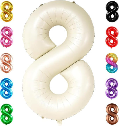 KatchOn Cream White Number 8 Balloon 40 Inch | 8th Birthday Decorations by KatchOn