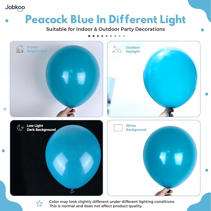 Jobkoo Peacock Blue Balloons 12 Inch, Turquoise Teal Blue Latex Balloon | Matte - Image 3