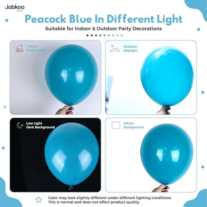 Jobkoo Peacock Blue Balloons 12 Inch, Turquoise Teal Blue Latex Balloon | Matte - Image 3