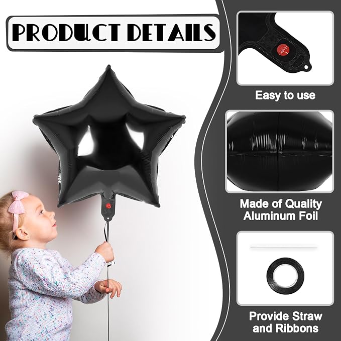 20 Pcs Star Balloons, 18 Inch Black Star Foil Balloons, Stars Shaped Balloon - Image 5