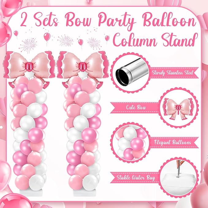 Kasyat 2 Sets Pink Bow Balloon Column Stand Kit - Image 3