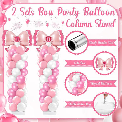 Kasyat 2 Sets Pink Bow Balloon Column Stand Kit - Image 3
