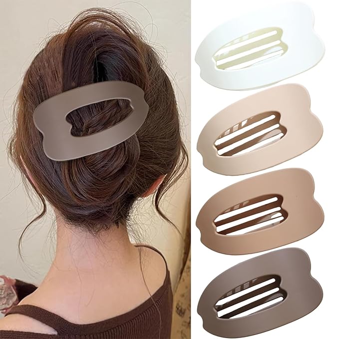 4 PCS Flat Hair Clips for Women, French Design Flat Hair Claw Clips, Strong Hold Matte Hair Barrettes for Women Thin Hair, Duck Billed Hair Clips for Daily Styling Christmas Gifts