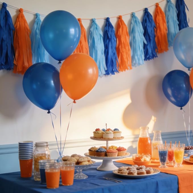 Blue and Orange Tassel Garland，Tissue Tassel Banner - Image 3