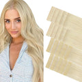 GOO GOO Invisi Edge Tape in Hair Extensions Human Hair, 60A Platinum Blonde 10pcs injected with 10pcs classical tape ins, 10inch 30g, Virgin Remy Hair, Natural Look