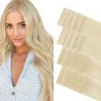 GOO GOO Invisi Edge Tape in Hair Extensions Human Hair, 60A Platinum Blonde 10pcs injected with 10pcs classical tape ins, 12inch 40g, Virgin Remy Hair, Natural Look