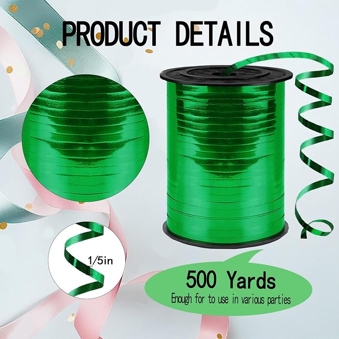 500 Yards Curling Ribbon, 1/5 Inch Shiny Green Ribbon, Balloon String, Party - Image 2