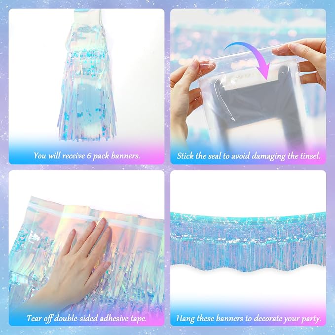 LOLStar Iridescent Blue Foil Fringe Tinsel Garland Streamer Banner, 6 Pack | - Image 4