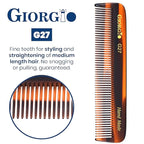 Giorgio G27 Handmade All Fine Tooth Pocket Comb, Hair Comb Straightener for Everyday Grooming Styling Hair, Mustache and Beard for Men Women and Kids, Saw Cut and Polished (Tortoiseshell)