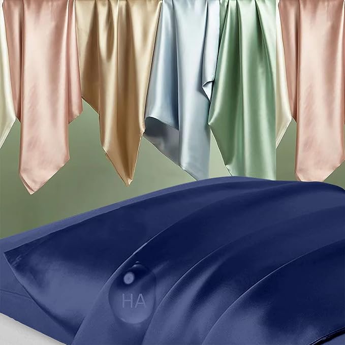 Silk Pillowcase 2 Pack, Mulberry Silk Pillow Cases Queen Size Set of 2, Anti Acne Silk Pillowcase for Hair and Skin, Natural Silk Satin Pillowcases Gifts for Women Men 2 Pack with Zipper, Navy Blue