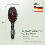 SHASH Since 1869 Hand Made In Germany - Nylon, 100% First Cut Boar Bristle Brush Suitable For Normal to Thick Hair - Gently Detangles, No Pulling or Split Ends - Softens Improves Texture, (Medium)
