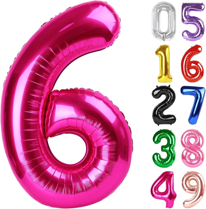 Hot Pink Number 6 Balloon 40 Inch, 6th Birthday Decorations Men Women | Foil by IWERP
