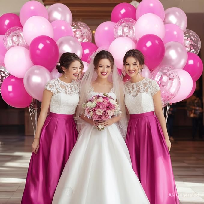 Zesliwy Hot Pink Balloons Set, Party Decor | Pastel Light Pink Metallic Pink - Image 6