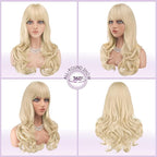Haloo Blonde Wigs with Bangs Long Wavy Layered Haircut Natural Looking Fluffy Synthetic Heat Resistant Hair Wig for Women Daily Party, 24 Inch
