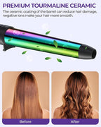 5 in 1 Curling Wand Set: Ohuhu Curling Iron Wand 5Pcs 0.35 to 1.25 Inch Interchangeable Ceramic Barrel Heat Protective Glove 2 Clips Dual Voltage Hair Curler Girls Women Mother Christmas Gift Rainbow