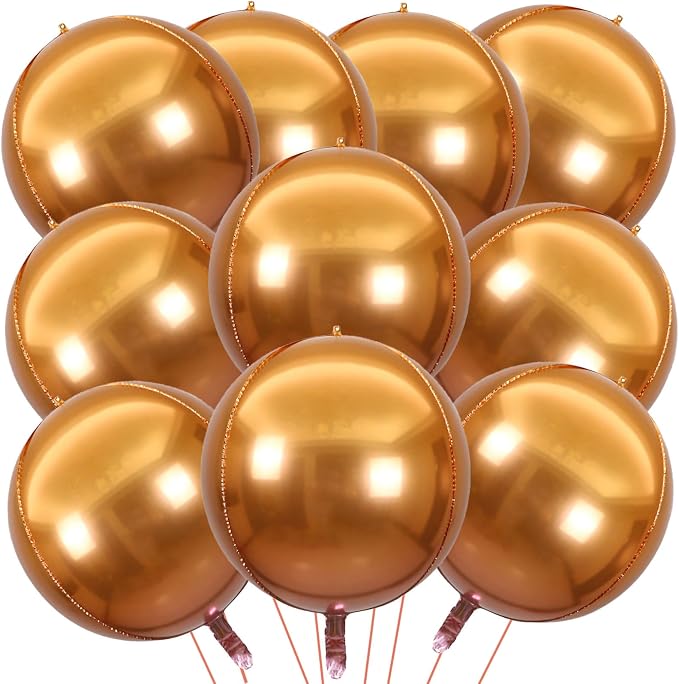 22 Inch Metallic Orange Mylar Balloons, Large Giant Round 4D Foil Balloons by KALOR