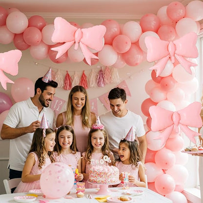 Vuzvuv 5 Pcs Pink Blue Bow Balloons, 30 Inch Foil Bow Balloon - Image 5