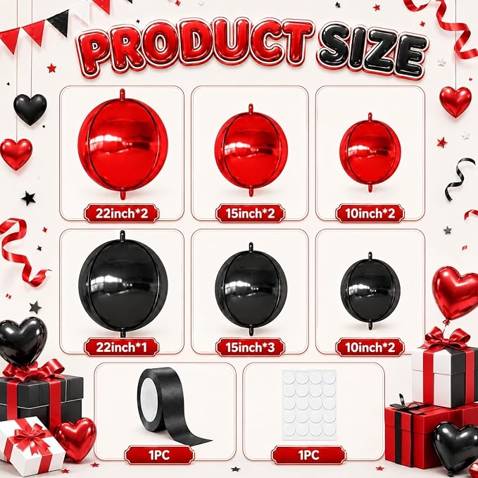 Black Red Round Foil Balloons - Image 2