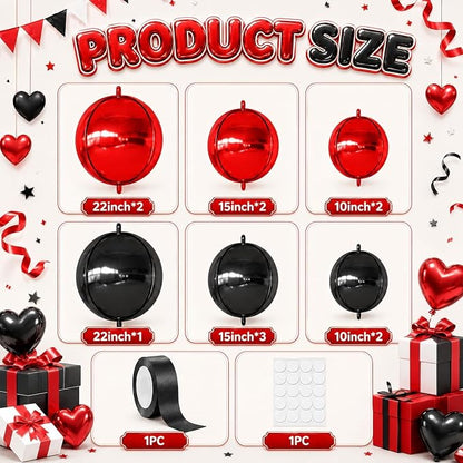 Black Red Round Foil Balloons - Image 2
