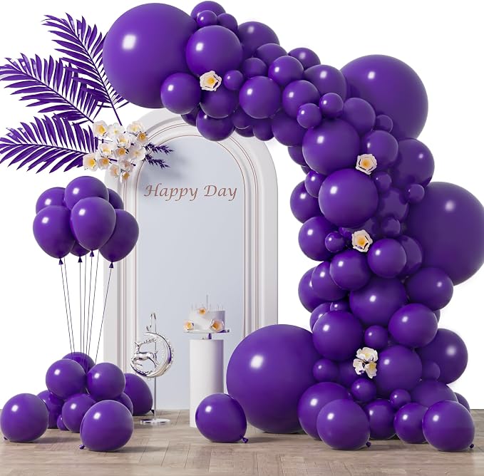Voircoloria 130pcs Dark Purple Balloons Garland Arch Kit, 18 12 10 5 Inch | by Voircoloria