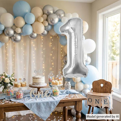 Silver Number 1 Balloon 40 Inch, Sleek Silver Foil Numeral - Image 3