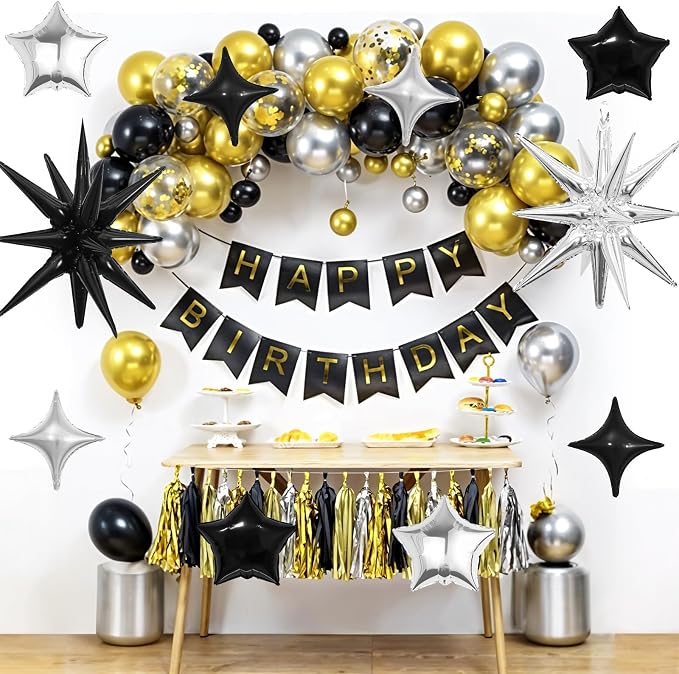 14pcs Black Silver Star Balloons, Mixed Star Foil Balloon, 22Inch Explosion - Image 4
