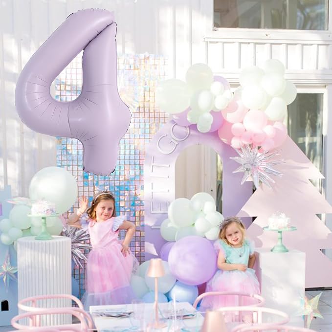 TONIFUL 40 Inch Pastel Purple Number 4 Balloon – Big Lilac Mylar Foil Number - Image 3