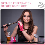 Geyoga 2 Pcs Heat Resistant Gloves for Hair Styling 3 Finger Barber Gloves Reusable Curling Wand Heat Protector for Hair Dye(Rose Red)