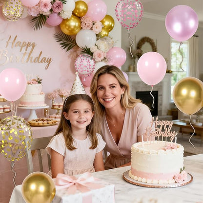 Pink Gold Balloons Set, 12 Inch Pink White Latex Balloons Pink Confetti Helium - Image 6