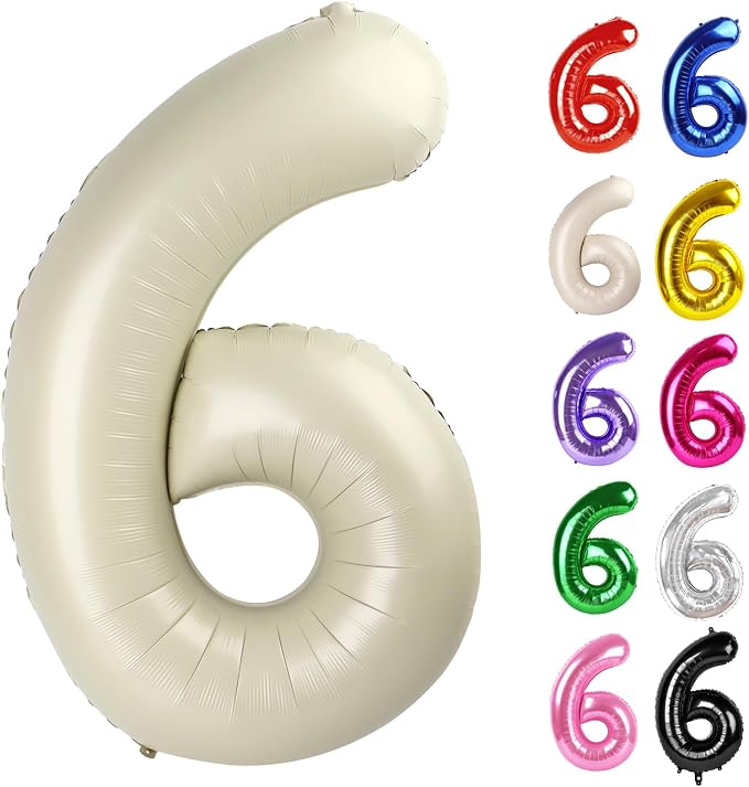 Cream Number 6 Balloon 40 Inch by IWERP