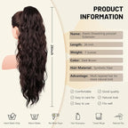 LEEONS 26 inch Drawstring ponytail Extension, Long Wavy pony tails hair extensions for Women - Synthetic Hairpiece Ponytail for Daily Use (Dark Brown)