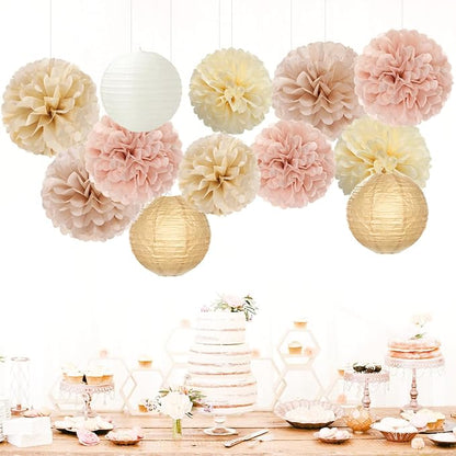 Champagne-Gold White Party-Decorations Paper-Flowers Lanterns - Image 3