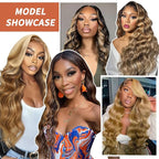 Synthetic Lace Front Wigs Pre Plucked Highlight Brown Mix Black 26 Inch Long Wavy 100% Futura Premium 13x4 HD Lace Wigs For Black Women Ready to Wear Beginner Friendly Daily Party Use