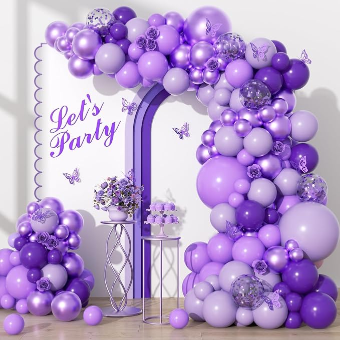136pcs Purple Balloons Garland Arch Kit, 18 12 10 5 In Dark Light Metallic by Anjerlfu
