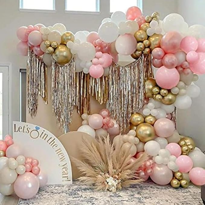 Pink and Gold Balloons, 12 Inch Pink White Metallic Chrome Gold Confetti Pink - Image 8